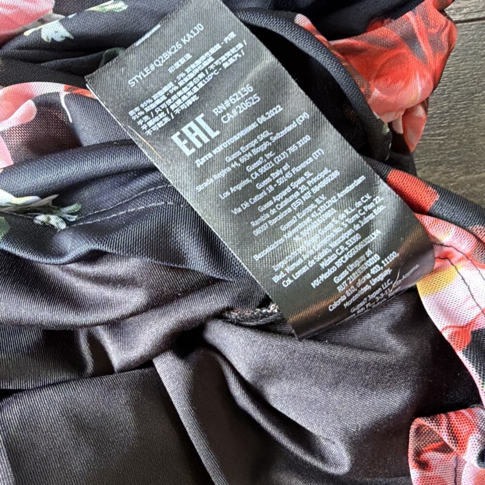 NWT Y2K Guess Los Angeles XS Ruched Floral Mesh Bodycon Mini Dress Sheer Party - Picture 8 of 13